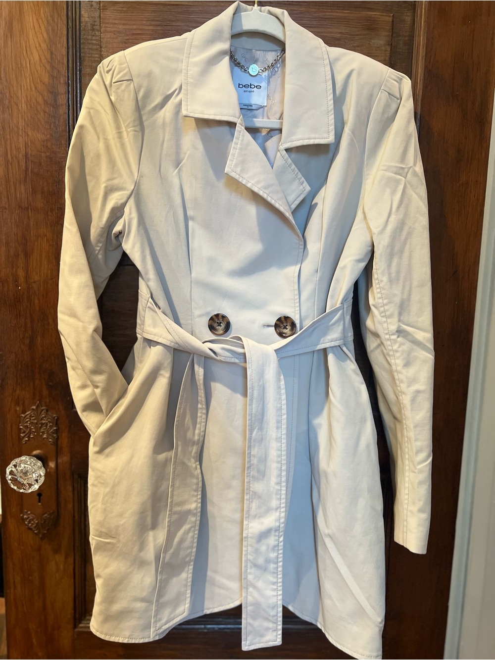 bebe Light Stone Trench Coat with Belted Waist